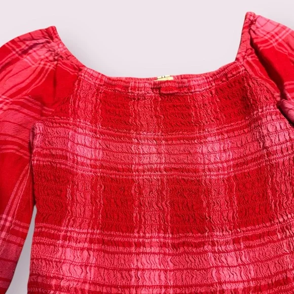 Thereabouts Charming Red And Pink Plaid Smocked Girls Blouse Size XS 6-6X - Picture 5 of 9